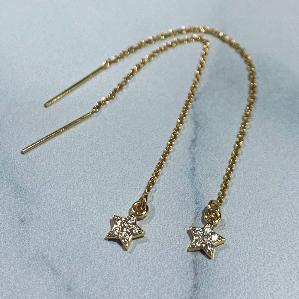 Tiny pave star threader earrings 14k gold filled
